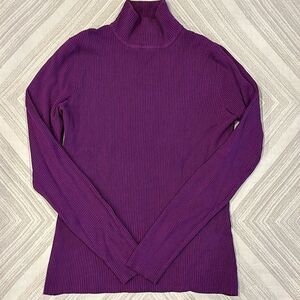 Worthington Women’s Purple Ribbed Mock Turtleneck Long-sleeve Top